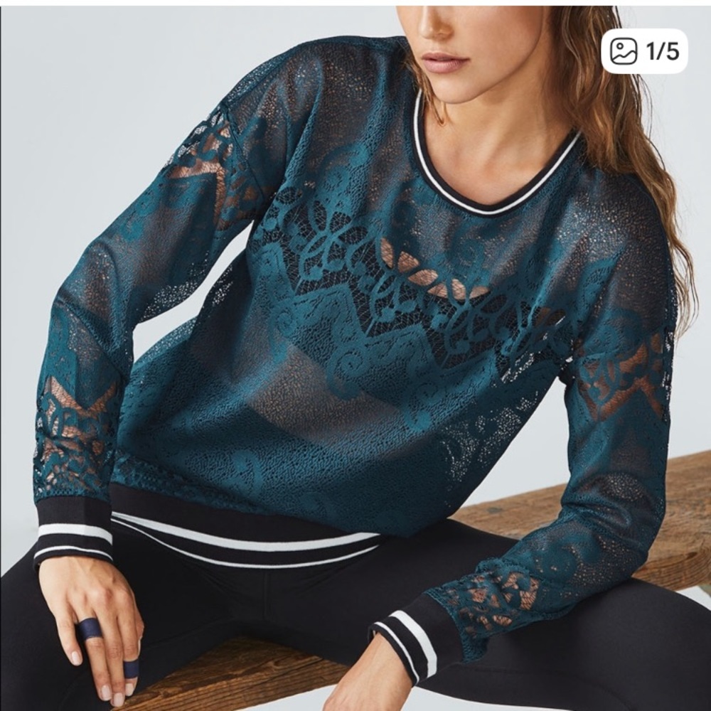 Fabletics Sophie Teal Lace Tunic Top Size M